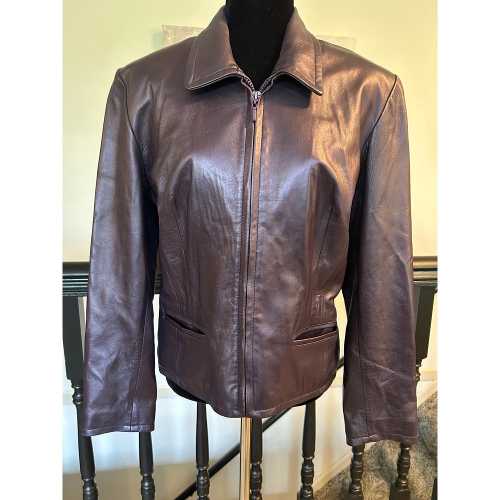 Vericci Womens Purple Leather Zip Up Jacket Size M Made in USA Plum Blazer